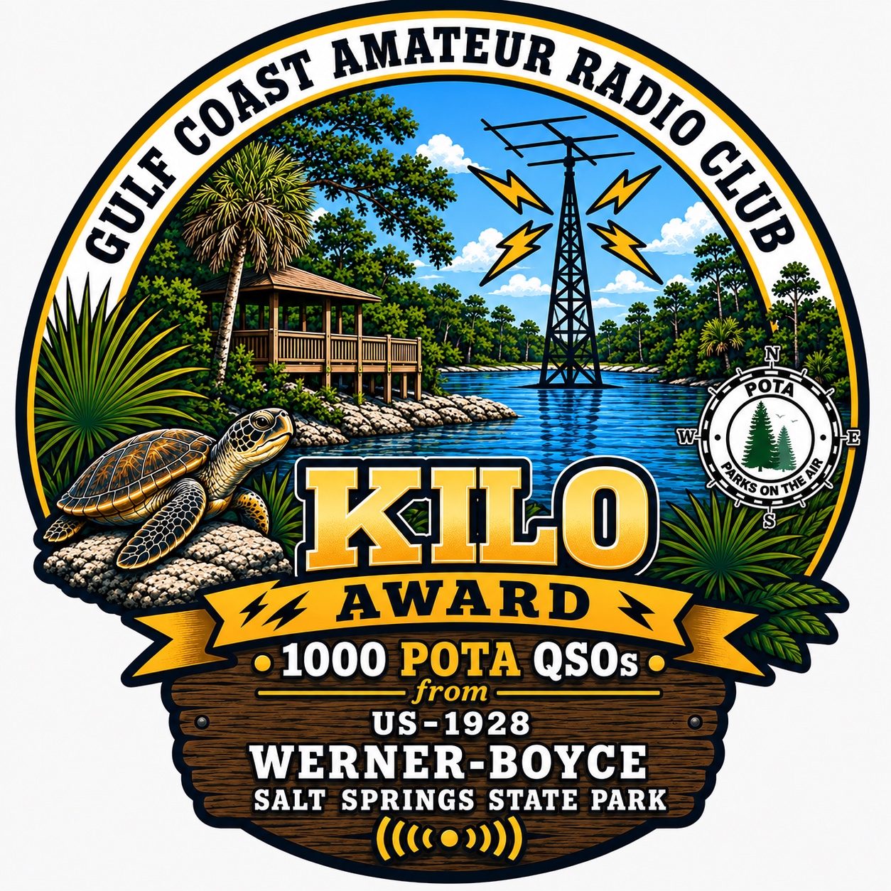 Kilo Award sticker for 1,000 POTA QSOs from US-1928 Werner-Boyce Salt Springs State Park